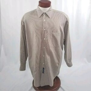 Vintage Tommy Hilfiger Mens Size 16.5 Long Sleeve Tan Plaid Button Front Shirt